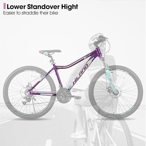 Miniatura 2 de HH HILAND Bicicleta de montaña de 20 y 26 pulgadas para mujeres y niñas, 21 velocidades con horquilla de suspensión de bloqueo, marco de aluminio