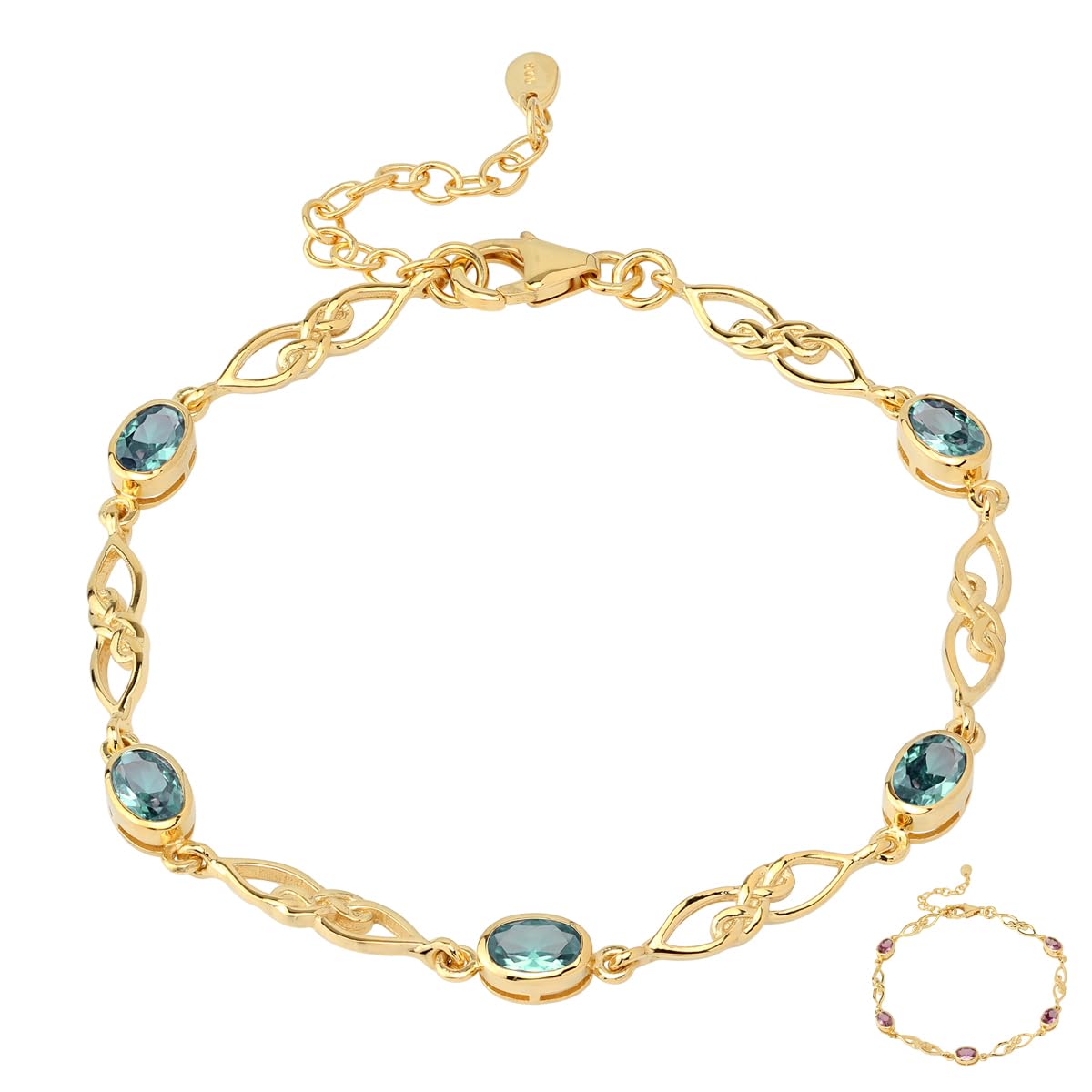 Silvershake Birthstone Gemstones White Gold Plated or Yellow Gold Plated 925 Sterling Silver Scroll/Filigree Celtic Knot Weave 7.25 to 8.75 Inch with Adjustable Extension Bracelet Jewelry for Women