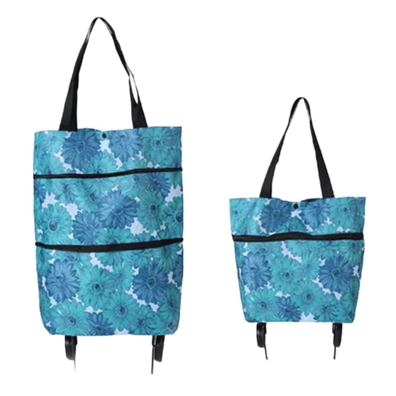 Folding Trolley Cart With Wheels 2 in 1 Folding Shopping Bag Cart Grocery(D)
