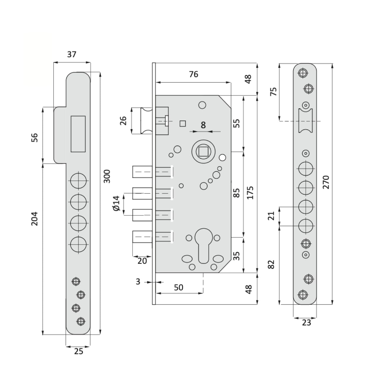 Sí Cerradura de Seguridad Monopunto para Puertas de Entrada, 50mm Canto Redondo, con 4 Bulones de Acero Reforzado y Escudo Protector, Acabado Negro Mate, Compatible con Cilindro 35x35mm