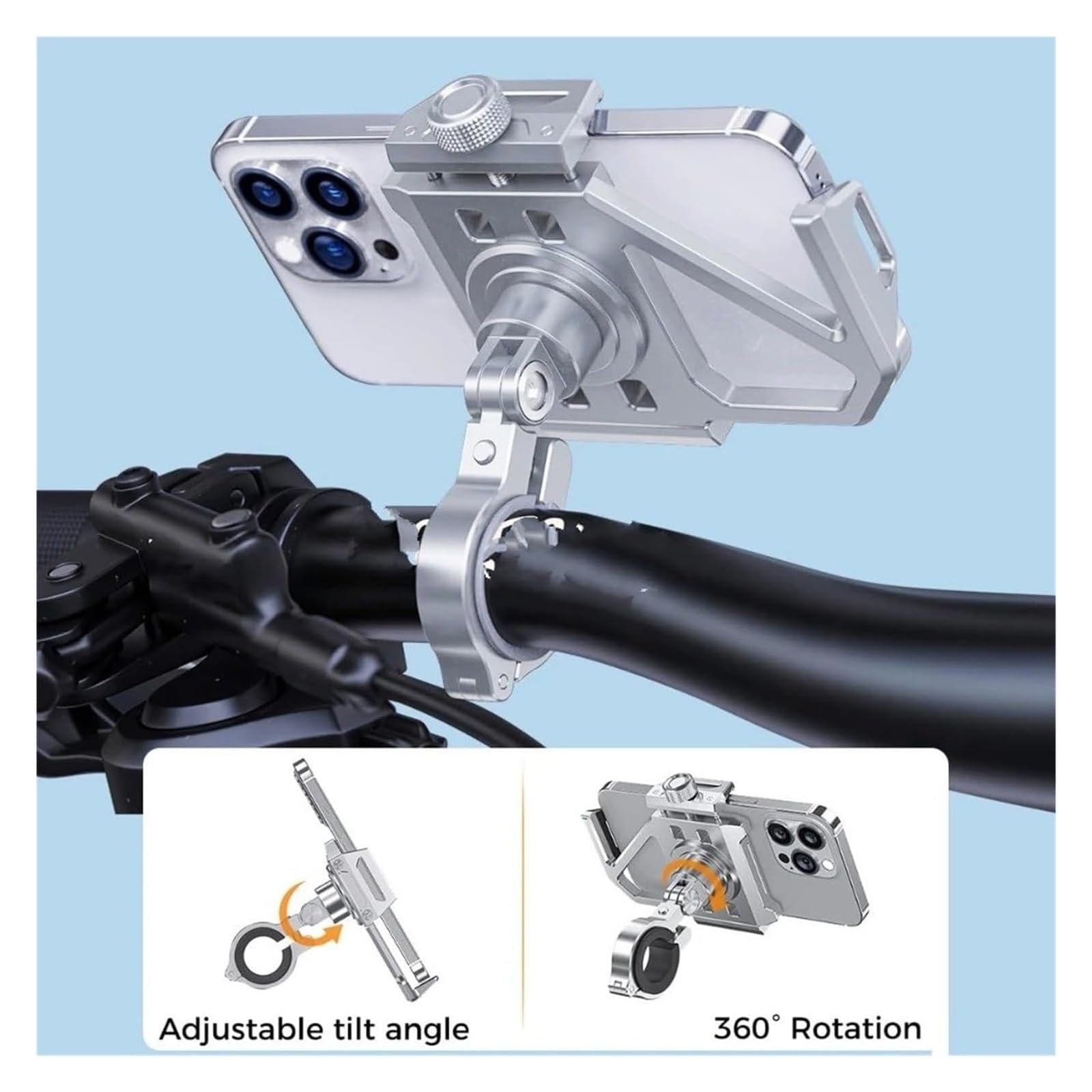 Motorcycle Mount Front GPS Per Ciclismo Per Moto Telefono Supporto GPS Navigatore Alluminio Cellulare Manubrio Bicicletta Adatto(Sliver)