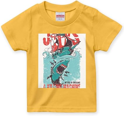 Amazon Co Jp Igsticker プリント Tシャツ キッズ 子供 90 サイズ Size おしゃれ クルーネック 黄色 イエロー バナナ色 T Shirt その他 チェック ボーダー サメ Jaws イラスト 家電 カメラ