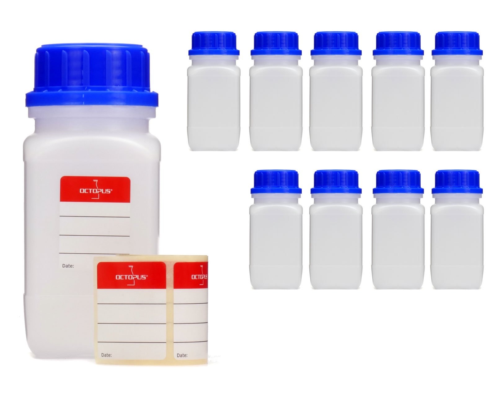 Octopus 10 X 250 Ml Wide Mouth Bottles With Screw Top, Chemical Bottle, Laboratory Bottle