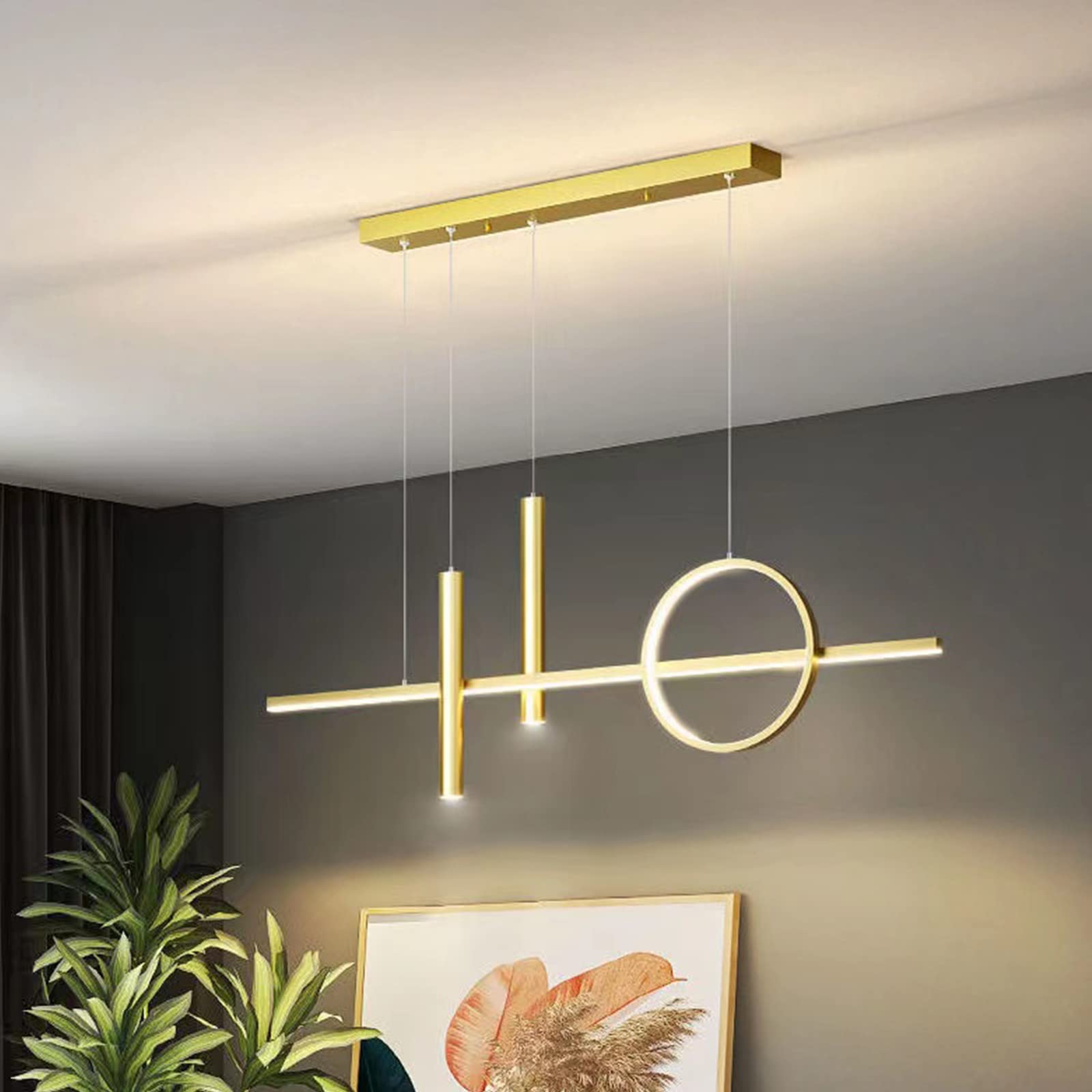 Modern Dining Table Pendant Lamp LED Pendant Lamp With Remote Control Pendant Lamp Height Adjustable Pendant Lamp For Dining Table Dining Room Living Room Office Kitchen Bar Lamp (Gold, L120cm) — image 1