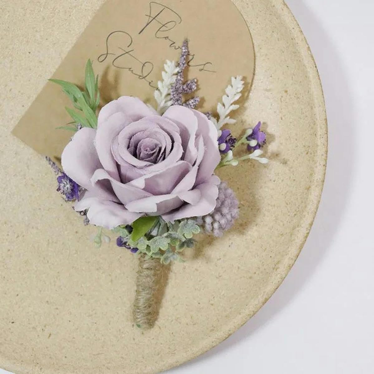 SUOCMG Lilac Artifical Boutonniere Flowers Bridesmaid Groomsman Marriage Party Accessories Corsages-03 boutonniere