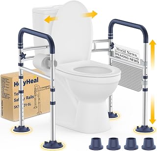 Toilet Safety Rails for Seniors, Adjustable Height & Width Toilet Rails, 350 lb Toilet Handles for Elderly and Disabled, Foldable Toilet Safety Frame, Toilet Bars Fit Any Toilets