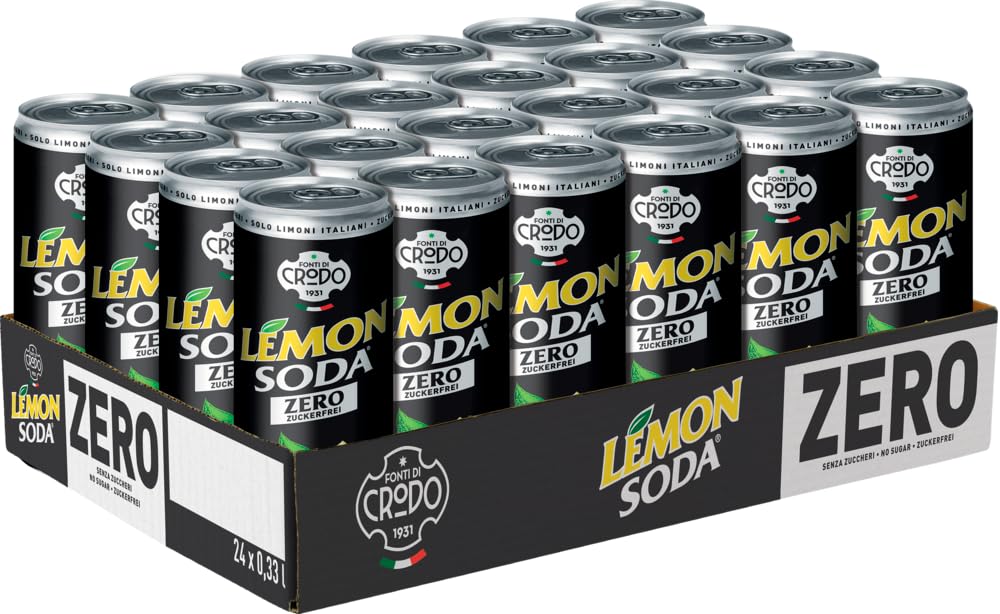 LEMON SODA ZERO (24x330ML) - Italienische Limonade von FONTI DI CRODO mit natürlichem Quellwasser & Zitronensaft. Zuckerfrei und ohne künstliche Zusätze, ideal für Alltag & Aperitif, in Einwegdose