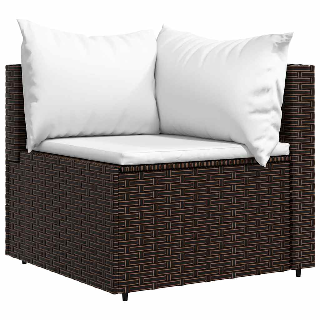 vidaXL Divano Angolare da Giardino con Cuscini in Polyrattan Marrone