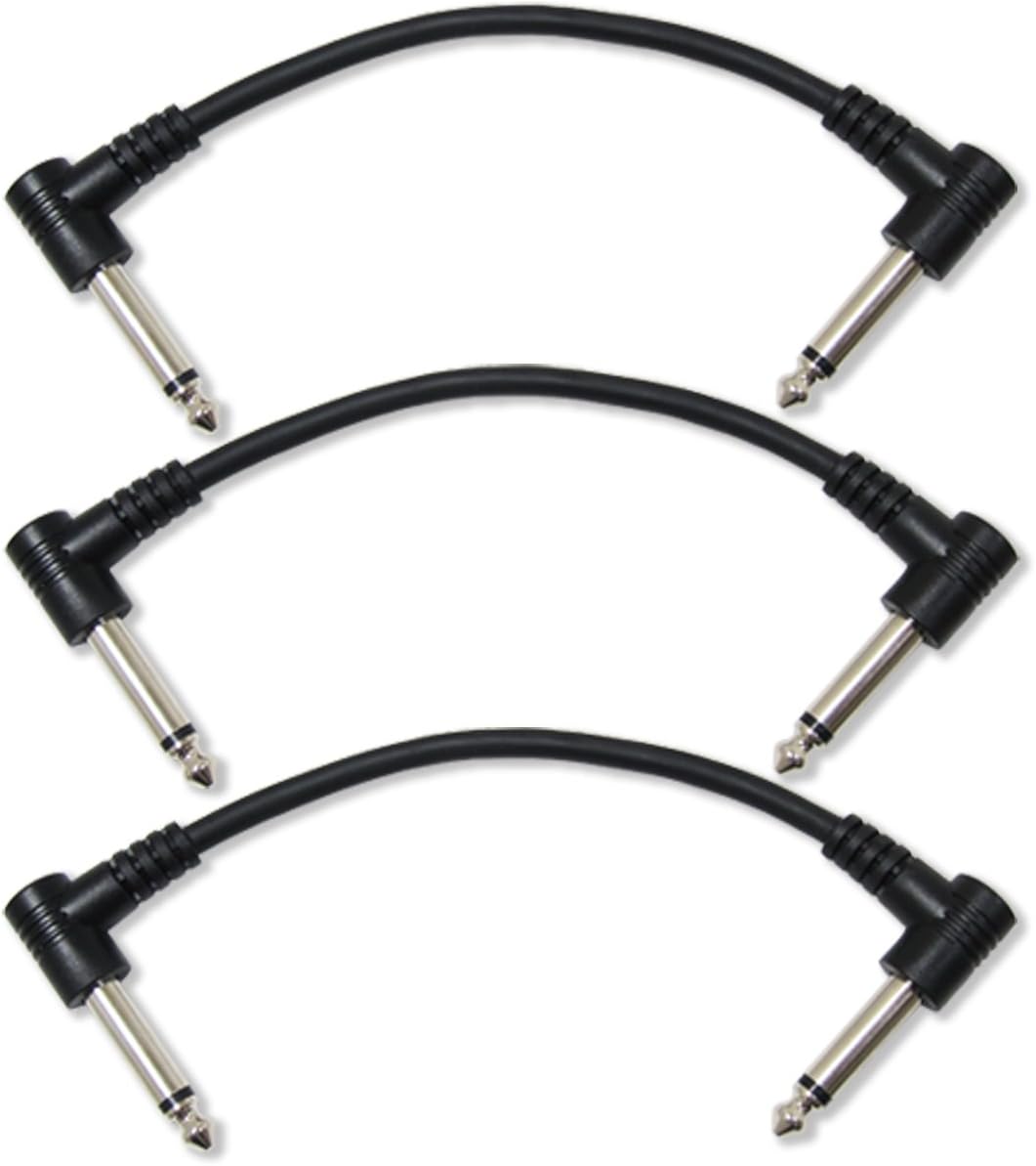 GLS Audio6 Inch Patch Cable Cords (0.5 feet) - Right Angle 1/4" TS to Right Angled 1/4" TS Pedal Board Cables - 6" Mono Pedalboard Cord & Instrument Cable - 3 Pack