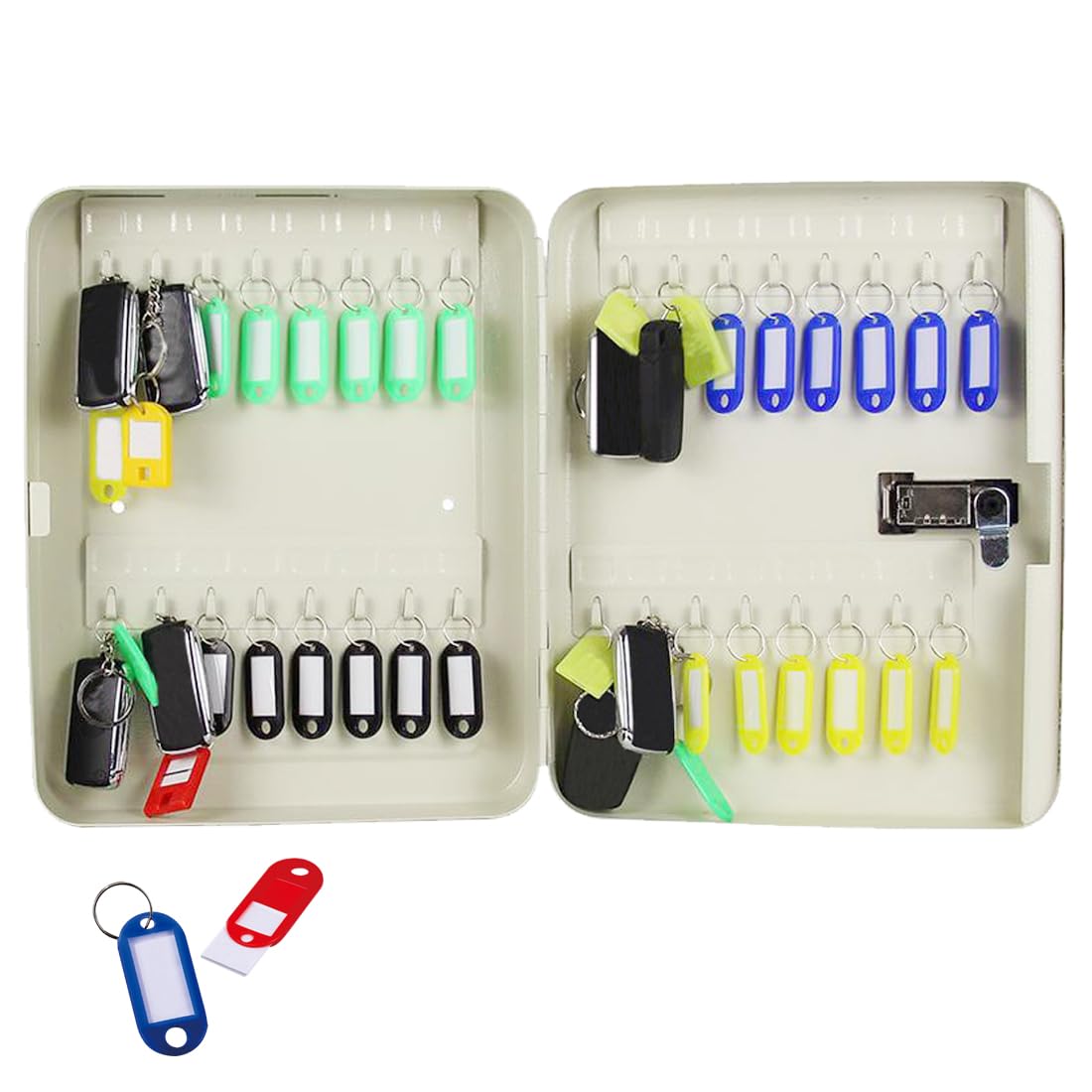 Armadietto Appendichiavi in Acciaio Serratura A Combinazione Cassetta Chiavi Muro Beige con Gancio E Cartellino per Azienda Rivenditori di Barche Ufficio,32 Bit