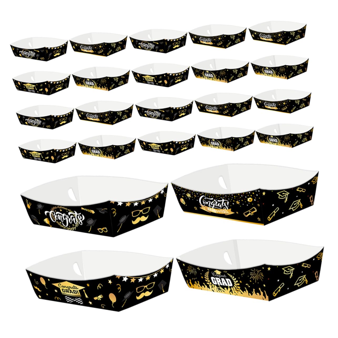 Garneck 24pcs Graduation Food Serving Trays - for Celebrating Grad Parties - Ideal for French Fries Chicken and Sticks Festive Graduation Supplies