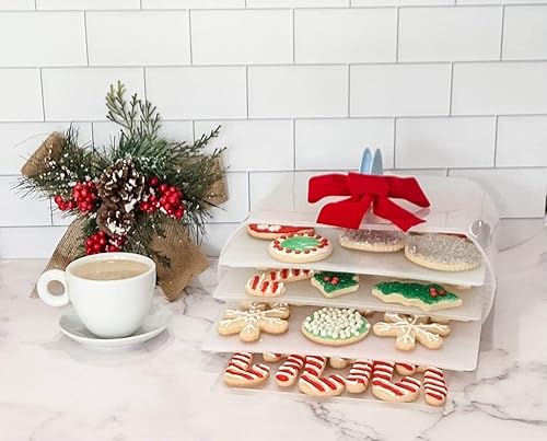 Miniatura 5 de Contenedor portador de galletas y pasteles con asa y tapa, 4 bandejas, caja de transporte para cupcakes, 2 bandejas de huevos de diablo incluidas