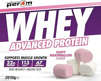 Per4m Whey Protein Powder | High Protein Shake for Muscle Growth & Recovery | Low Sugar Gym Supplement | Sports Nutrition Drink + Amino Acids (2010g, Fluffy Marshmallow)