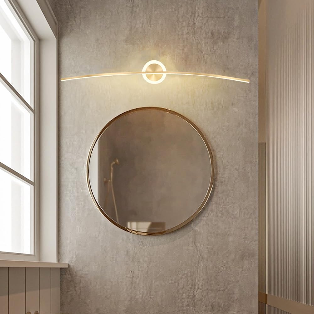 Mengjay Aplique Pared Interior LED Moderna,Lampara Pared - Aplique Espejo Baño, 3000K/4000K/6000K Luz LED Interior Apliques para Dormitorio Salón Pasillo Oficina Comedor (Oro, 80cm)