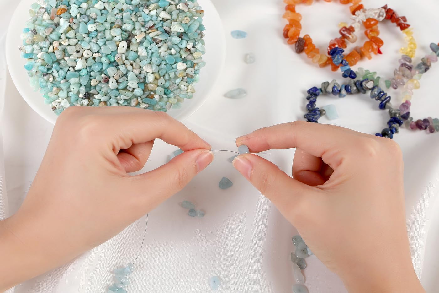 GUJOXILA 400pcs Amazonite Crystal Beads for Bracelet Jewellery Making Amazonite Chips Stones Blue Gemstone Beads for Crafting Polished Craft Nature Blue Bead DIY 5-8mm - Image 4