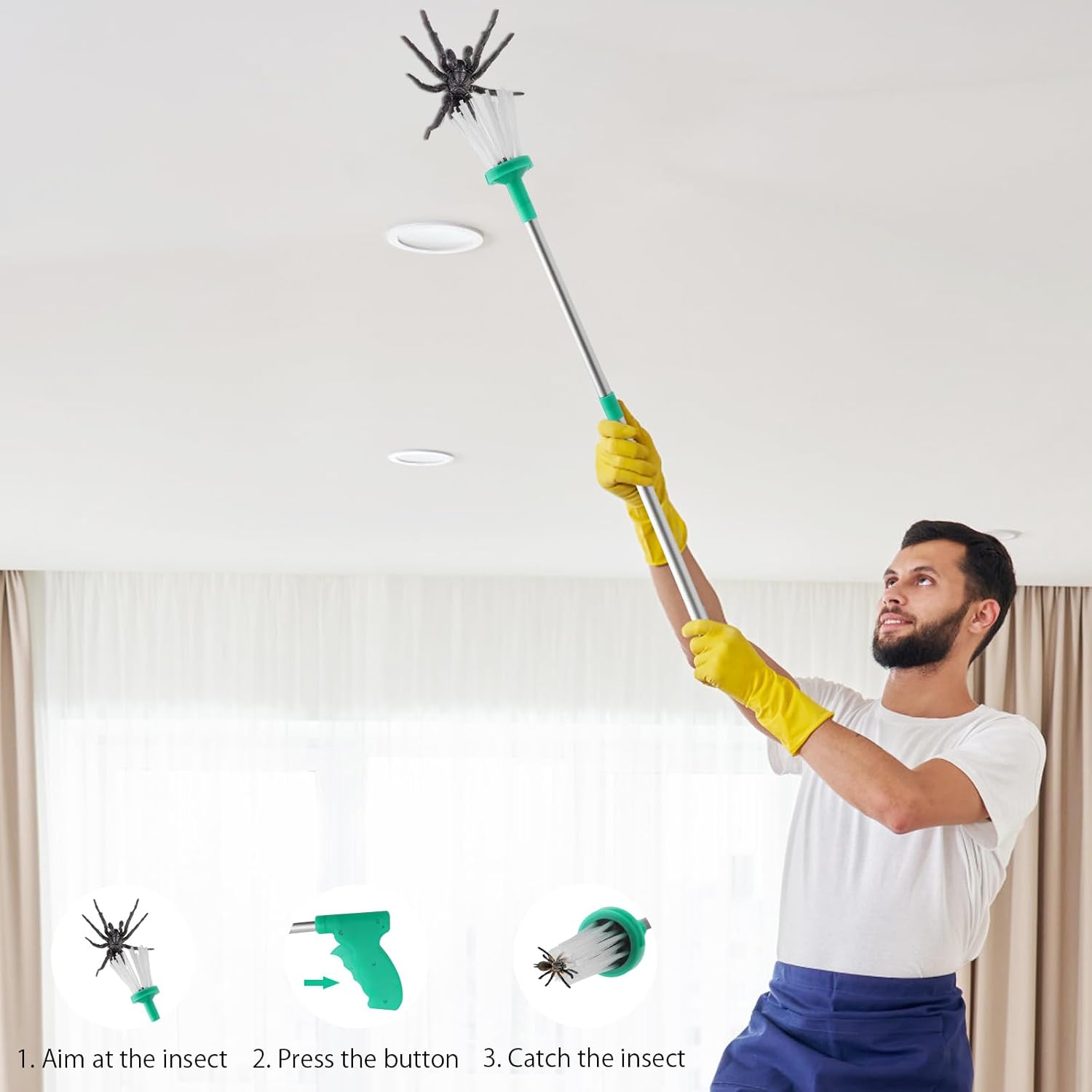 Attrape-Araignées Télescopique Longue Pince Répulsive – Capture Durable et Écologique - Description