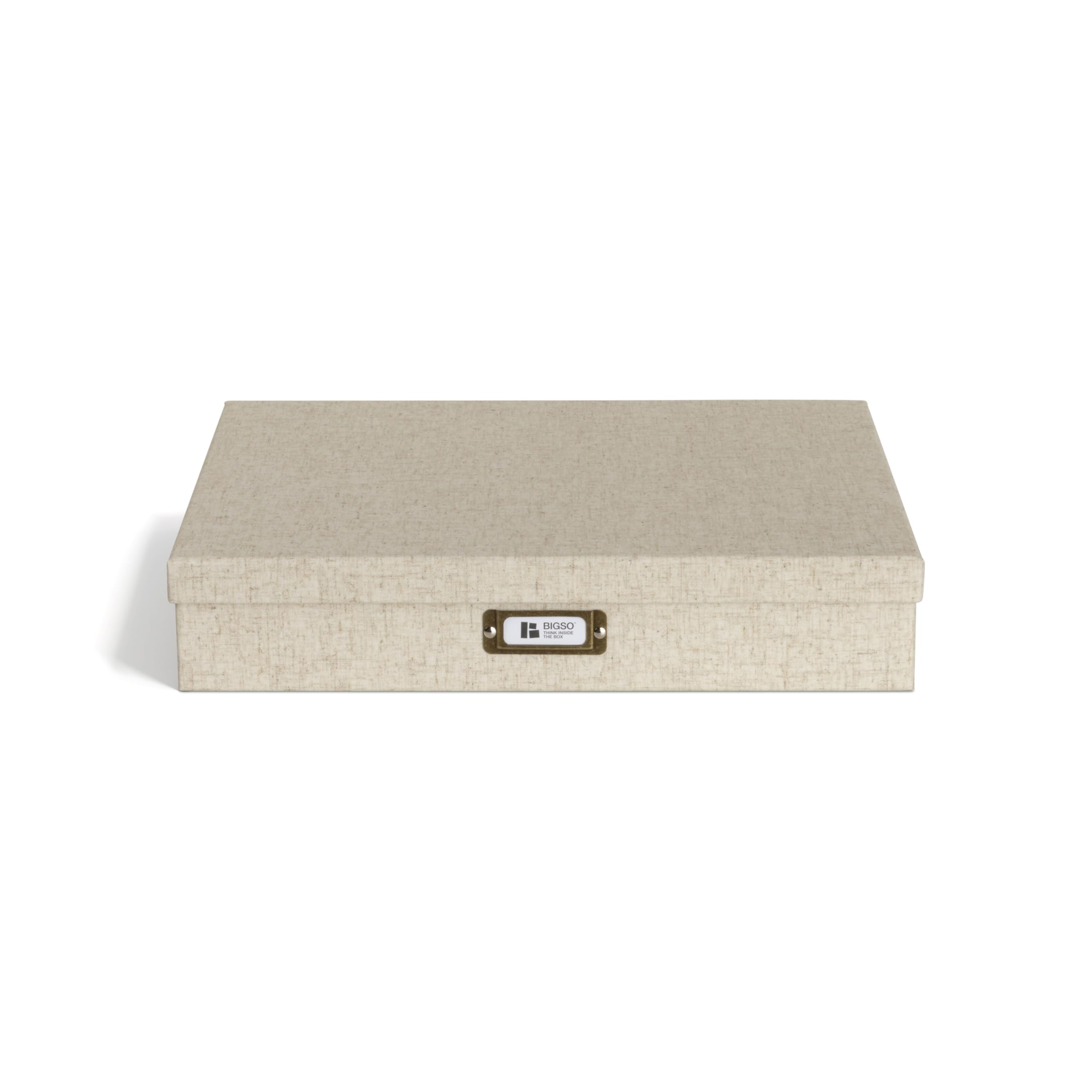 BIGSO SVERKER A3 Document Box - Storage Box with Lid and Handle - Desk Tray for Documents, Sketches & Documents - Archive Box Made of Recycled Fibreboard and Paper - Linen
