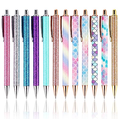 Kugelschreiber,12 Stücke Glitter Kugelschreiber,Einziehbarer Kugelschreiber Metall,Glitzer Metall Kugelschreibers,Klick-Kugelschreibers Mädchen für Schule Büro Bedarf Geschenk,1,0 mm, Schwarze Tinte