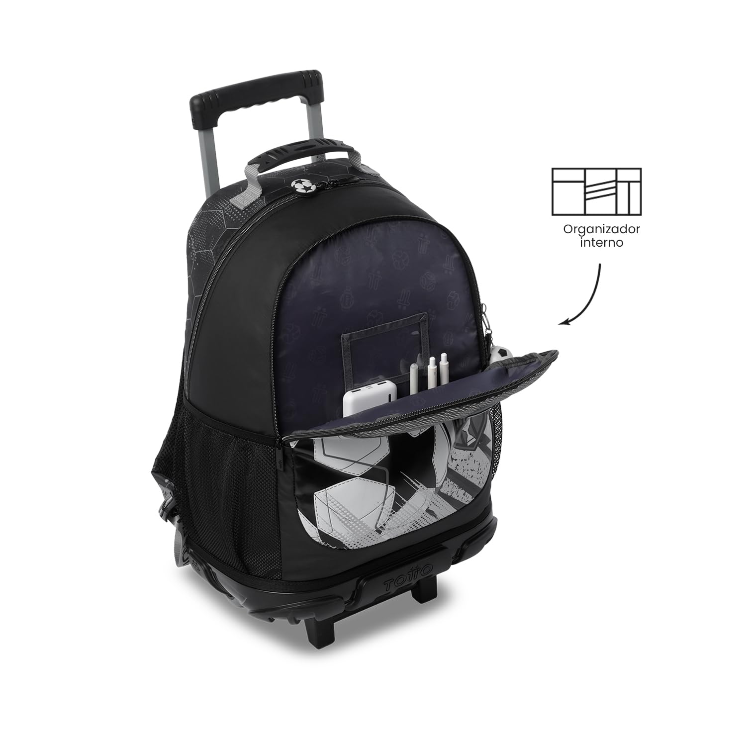 TOTTO - Mochila Escolar con Ruedas, Modelo Champion L, Mochila Grande, Capacidad 31 L, Bolsillos Botella, Compartimento Frontal, Protección en la Base, Correas Ajustables, Estampado Champion Gray