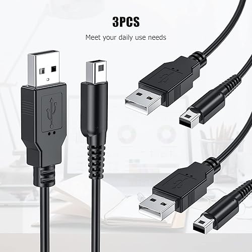 Miniatura 7 de Ancable Cable de carga USB 3DS, paquete de 3 cables de carga USB de repuesto para Nintendo New 3DS XL, New 3DS, 3DS XL, 3DS, New 2DS XL, New 2DS,