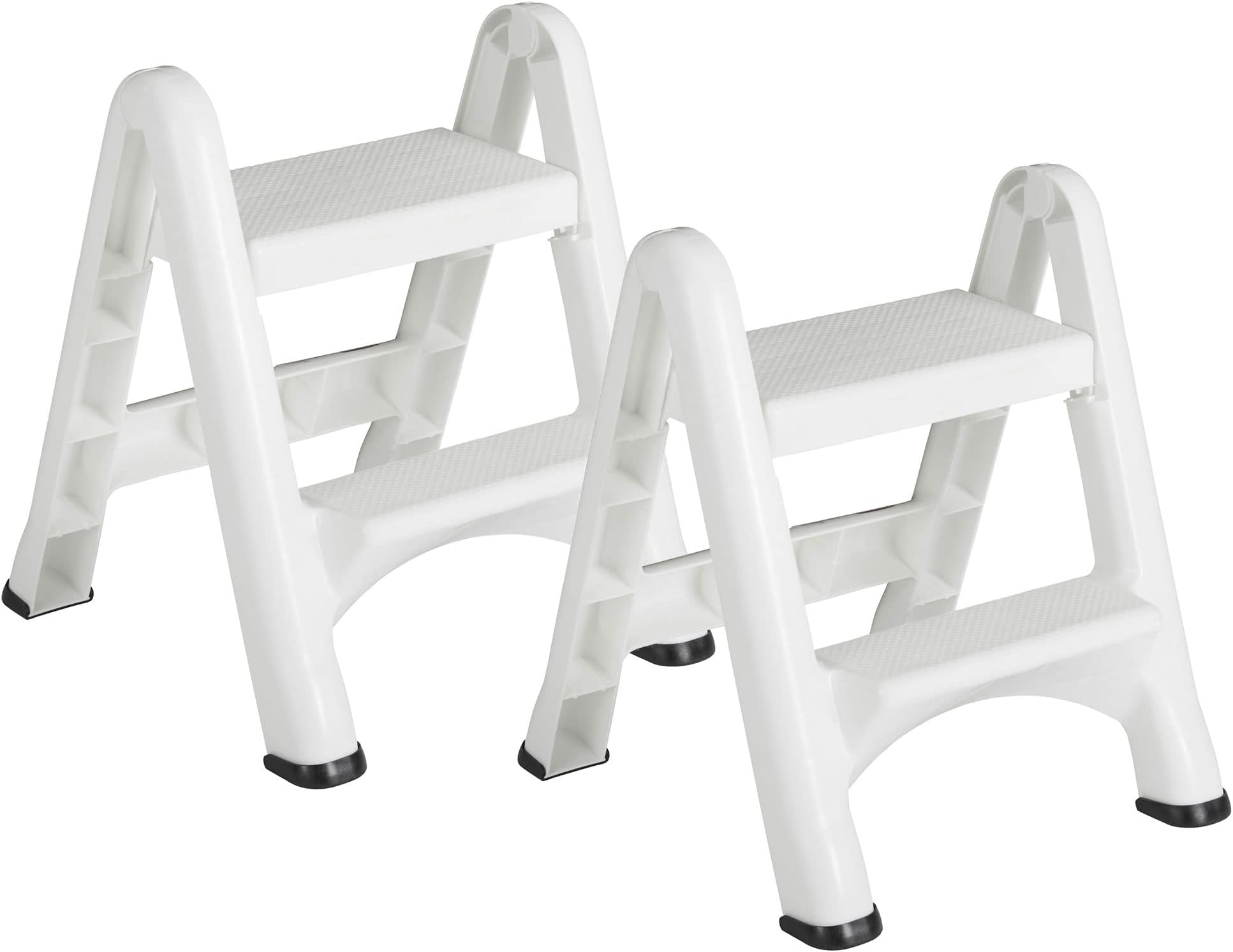Rubbermaid FG420903WHT EZ Step 2 Step Folding Plastic Ladder Step Stool with Skid Resistant Foot Pads, White (2 Pack)