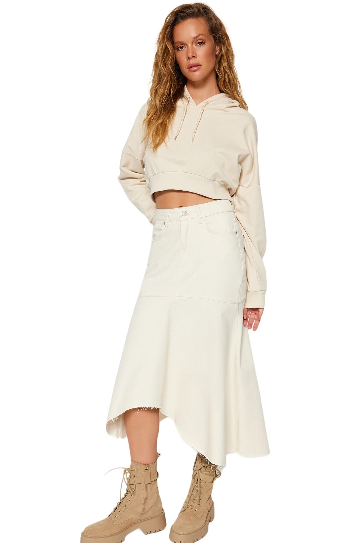 Trendyol FeMan Basic Denim Skirt,Ecru,32