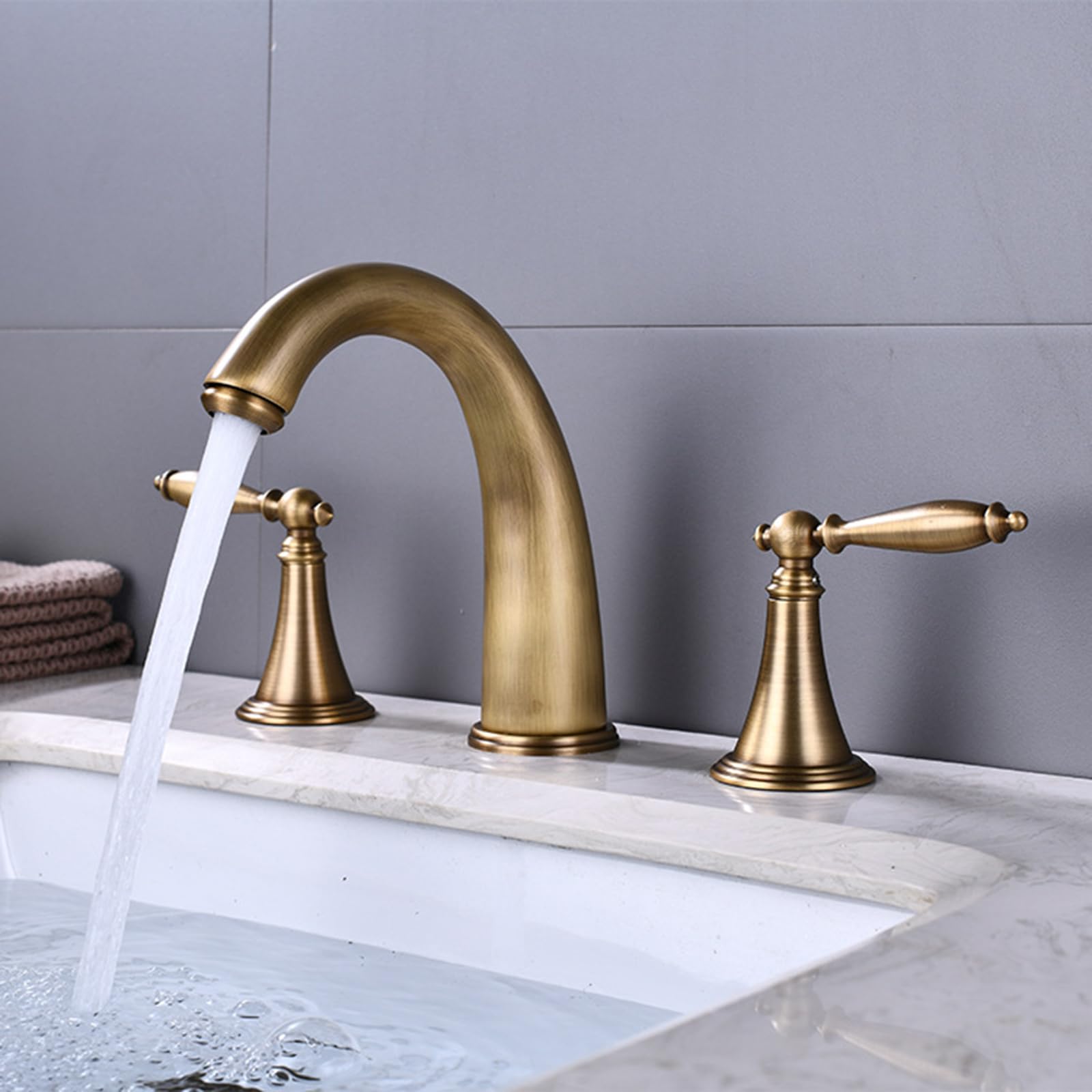 Rubinetto Per Lavabo In Stile Vintage - Ottone Anticato Con Maniglie A Croce - Ideale Per Bagno Retrò - 2
