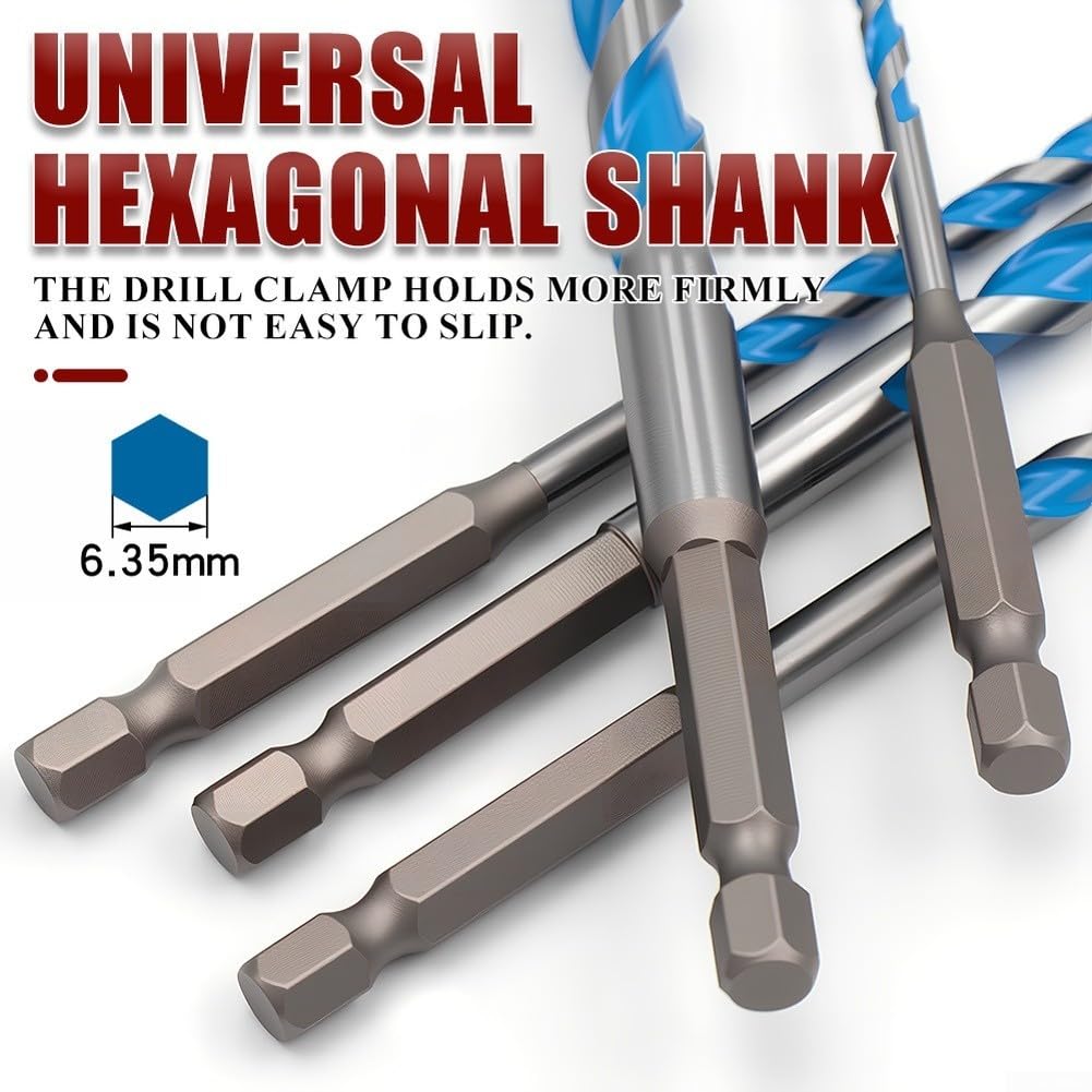 5pcs Brocas Carburo Triangulares Punta Industrial para Hormigón Vidrio para madera para vástago Hexagonal 6.35mm Set Multifunción