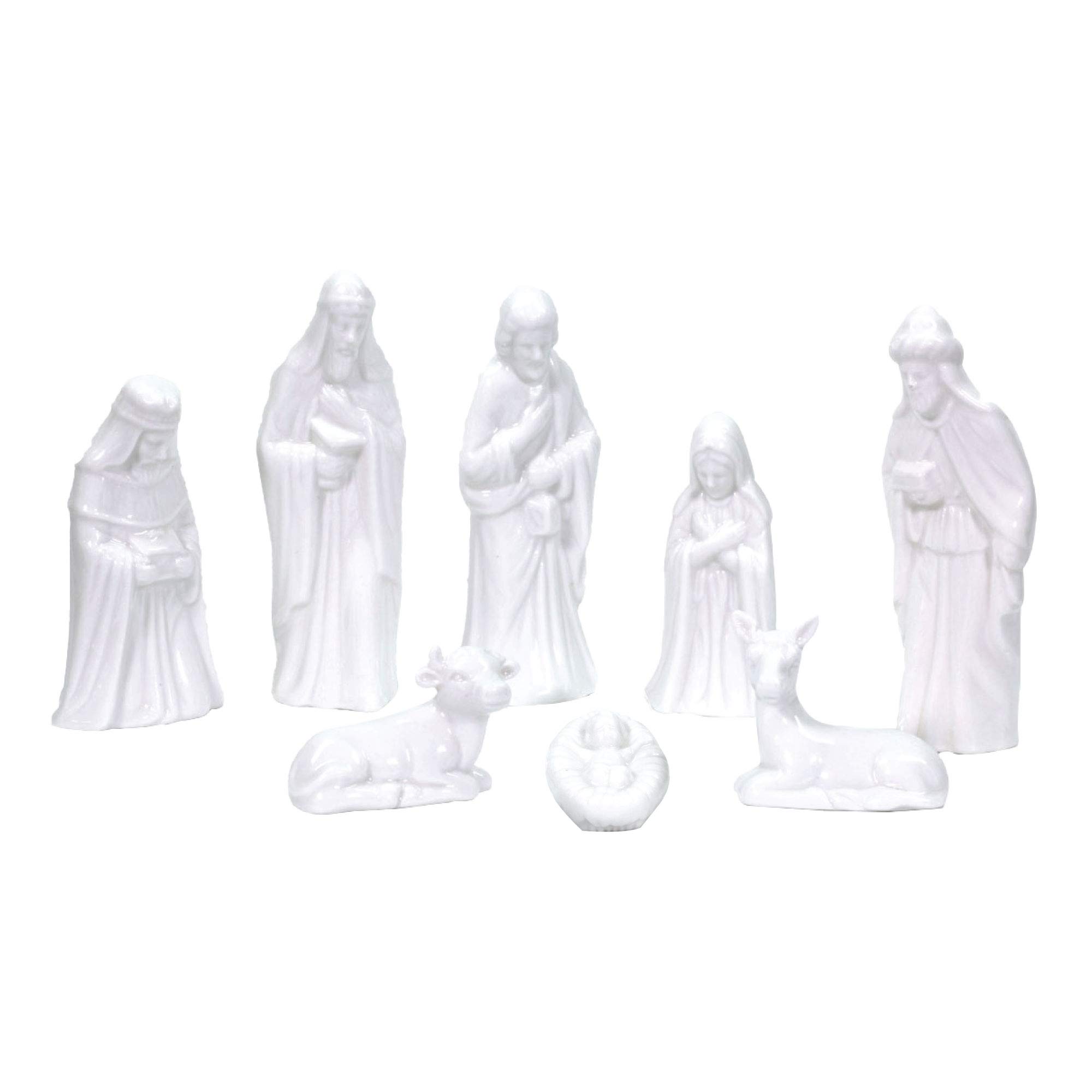 Mini Porcelain Nativity Set - Christmas Indoor Decorations - Manger Scene - Baby Jesus & Holy Family - 8 PC Set