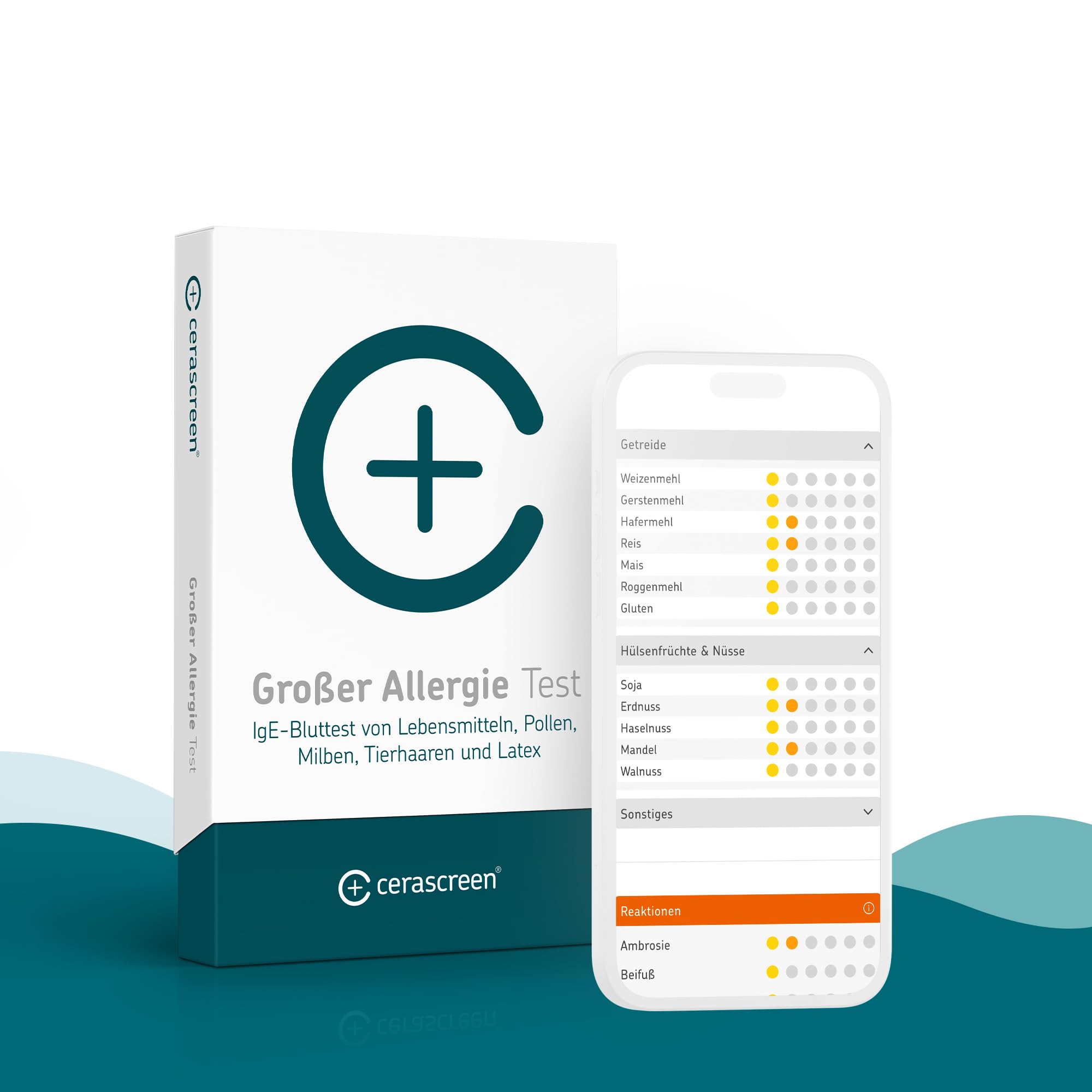 Großer Allergie Test von CERASCREEN - Umfangreiche Laboruntersuchung von 61 Allergenen wie Lebensmittel, Pollen und Katzen | Testkit für zu Hause | IgE-Antikörper | Detaillierter Ergebnisbericht