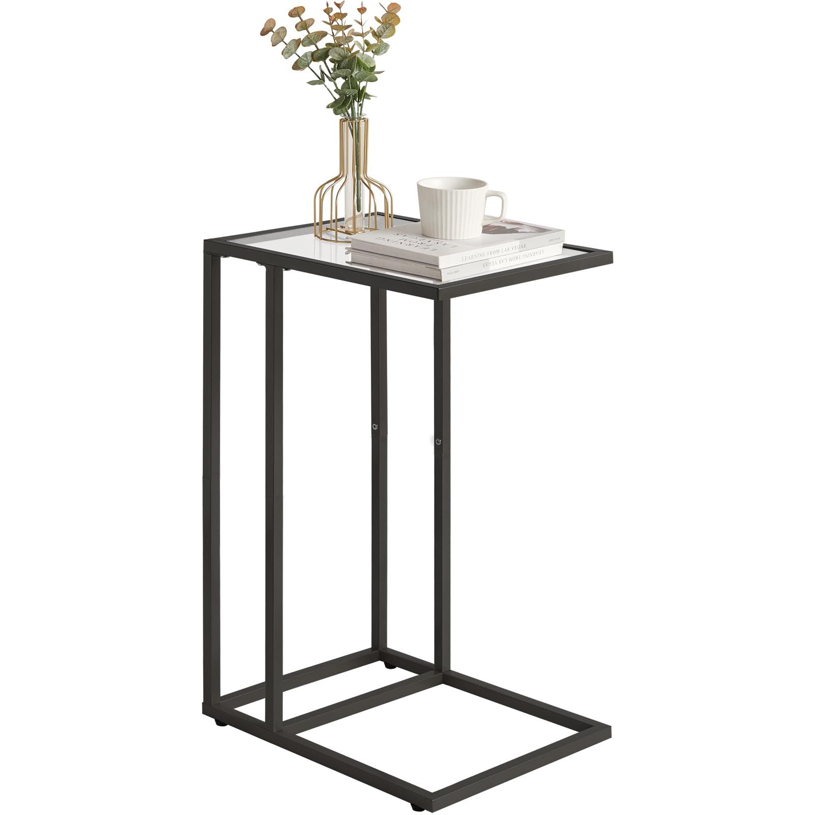 YMYNY Mesa Auxiliar en Forma de C, Mesita de Sofá, Mesa de Cristal Templado con Marco de Metal, Mesa de Centro, Apto para Salón O Dormitorio O Oficina, ‎40 x 30 x 63CM Negro HGD001B