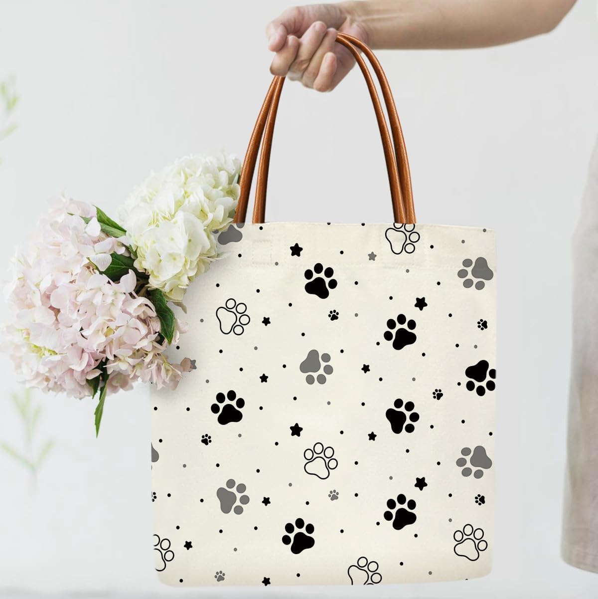 Pet Paw Canvas Tote Bag for Women, Dog Cat Aesthetics Tote Bag, Dog Cat Mom Gifts for Women Pet Owner Reusable Christmas Gifts Beach Bags -07 - Image 2