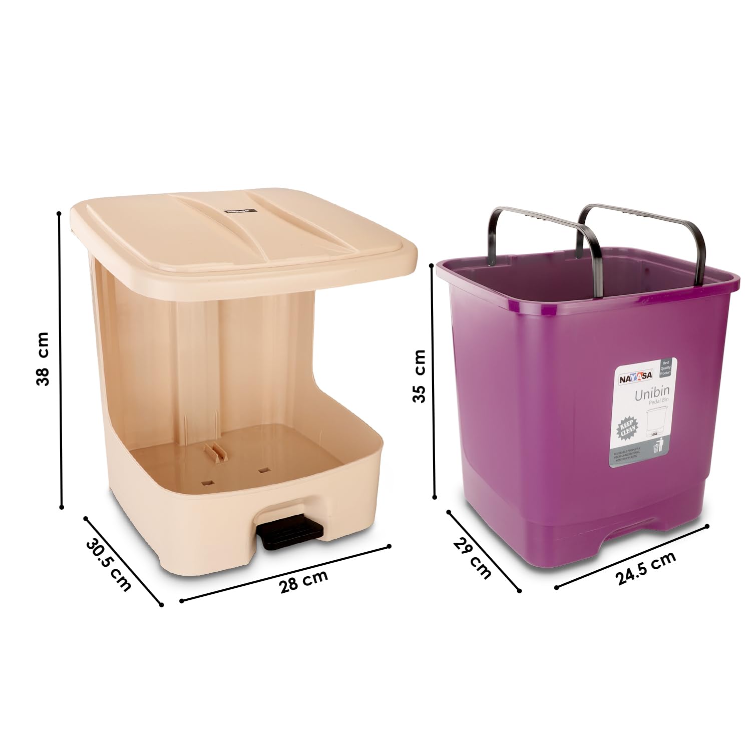 Nayasa 20L Square Dustbin - Pedal & Handle -4