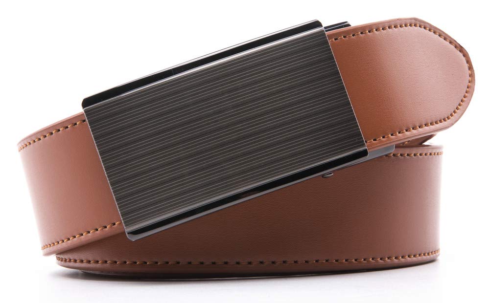 landmark Men's Belt Genuine Leather Dress Belts Ratchet Automatic Buckle Size Customized (44/46, Brown2050)