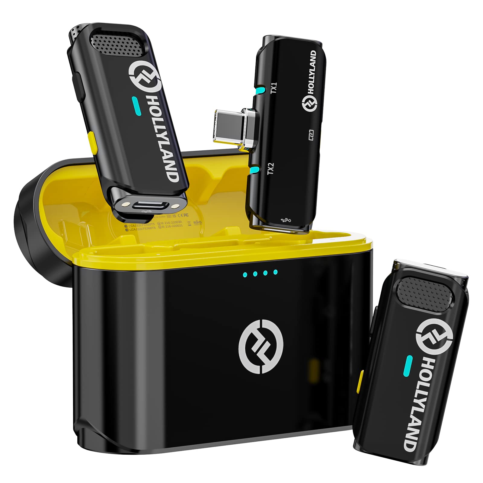 Hollyland Lark C1 Wireless Lavalier Microphone for Type C Android, Dual-Channel Lapel Mic with Noise Cancellation, 650FT 8H, Plug-Play Wireless Mic for Video Recording, Vlog(Android Black)