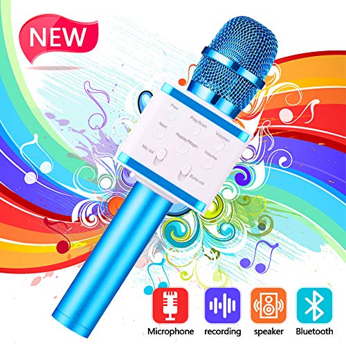 SunTop Micrófono Karaoke Bluetooth, Microfono Inalámbrico, Microfono Inalámbrico Altavoces, Compatible con Android/iOS o Teléfono Inteligente Soporta TF Tarjeta/USB Disco/ 3.5mm AUX Cable