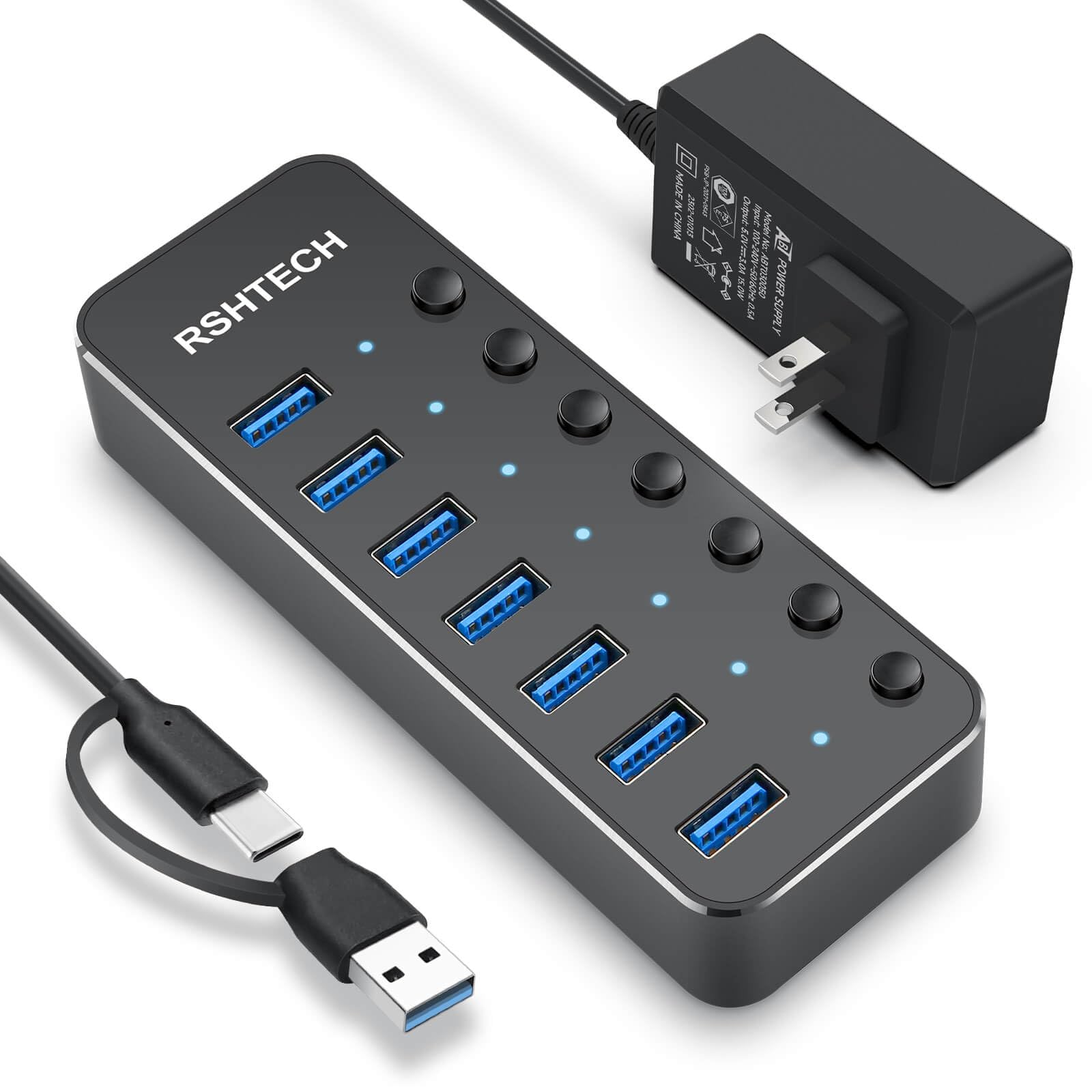 RSHTECH USBハブ 3.0 電源付き 7ポート
