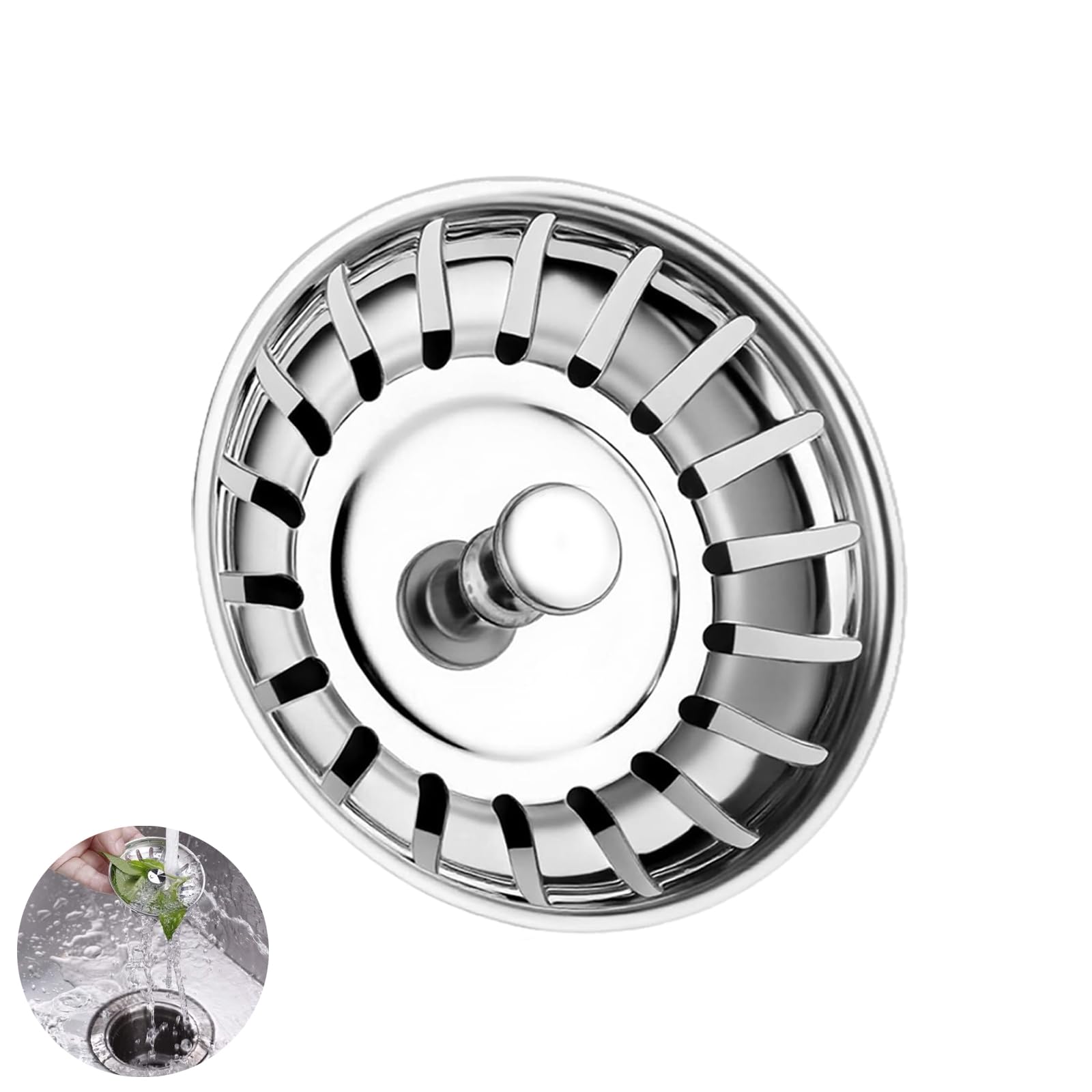 Leequnq Silver Sink Plug Replacement, Kitchen Sink Plug, Kitchen Sink Strainer, Drain Stopper, For Food And Hole Hair Catcher - Hole Diameter (78Mm)
