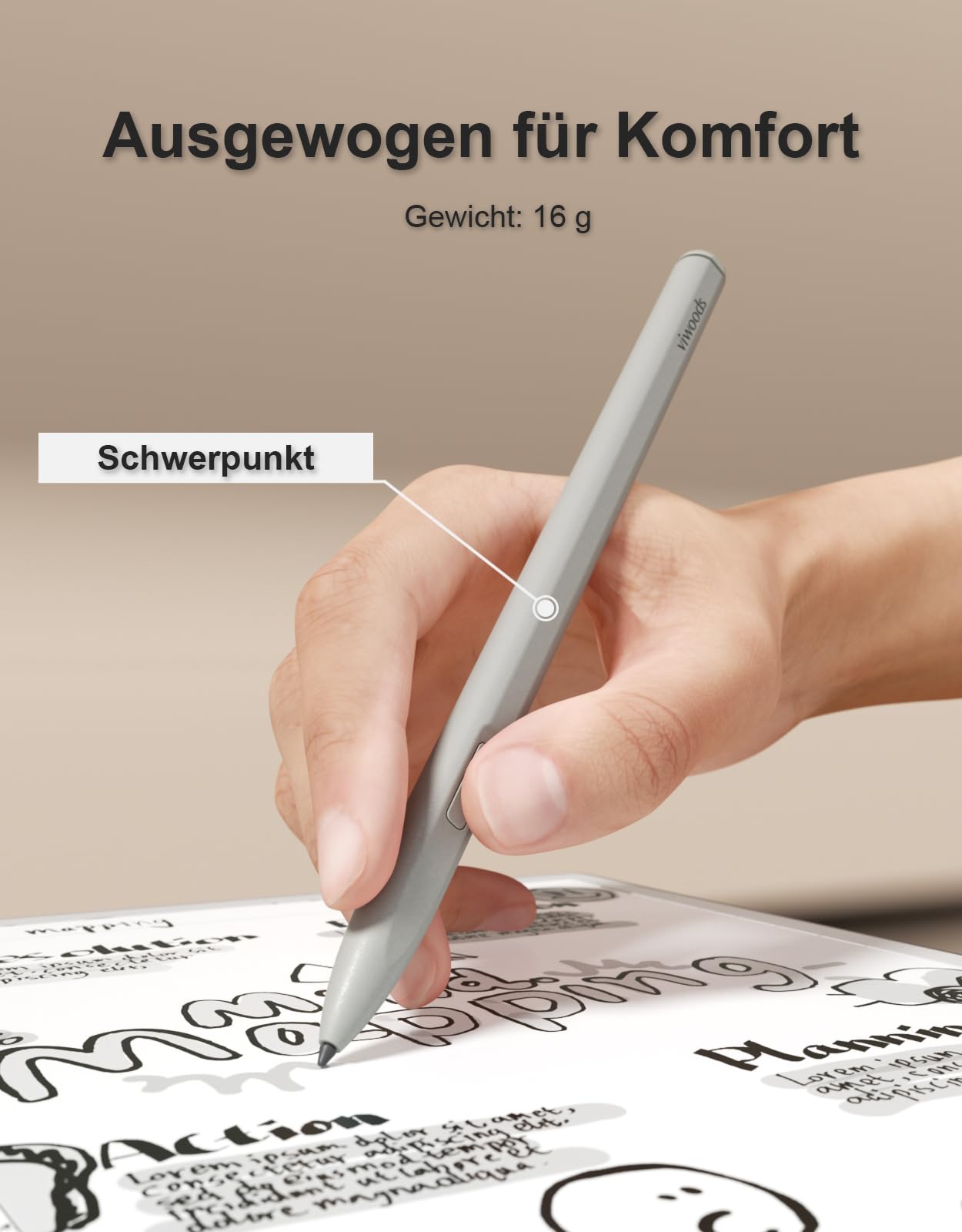 VIWOODS Upgraded W2 Stylus Pro mit 5 Ersatzspitzen, Fortschrittlicher Stylus-Stift mit 0,5mm Ultra-Feiner Spitze, 960Hz Hoher Abtastrate, Linearer Druckempfindlichkeit