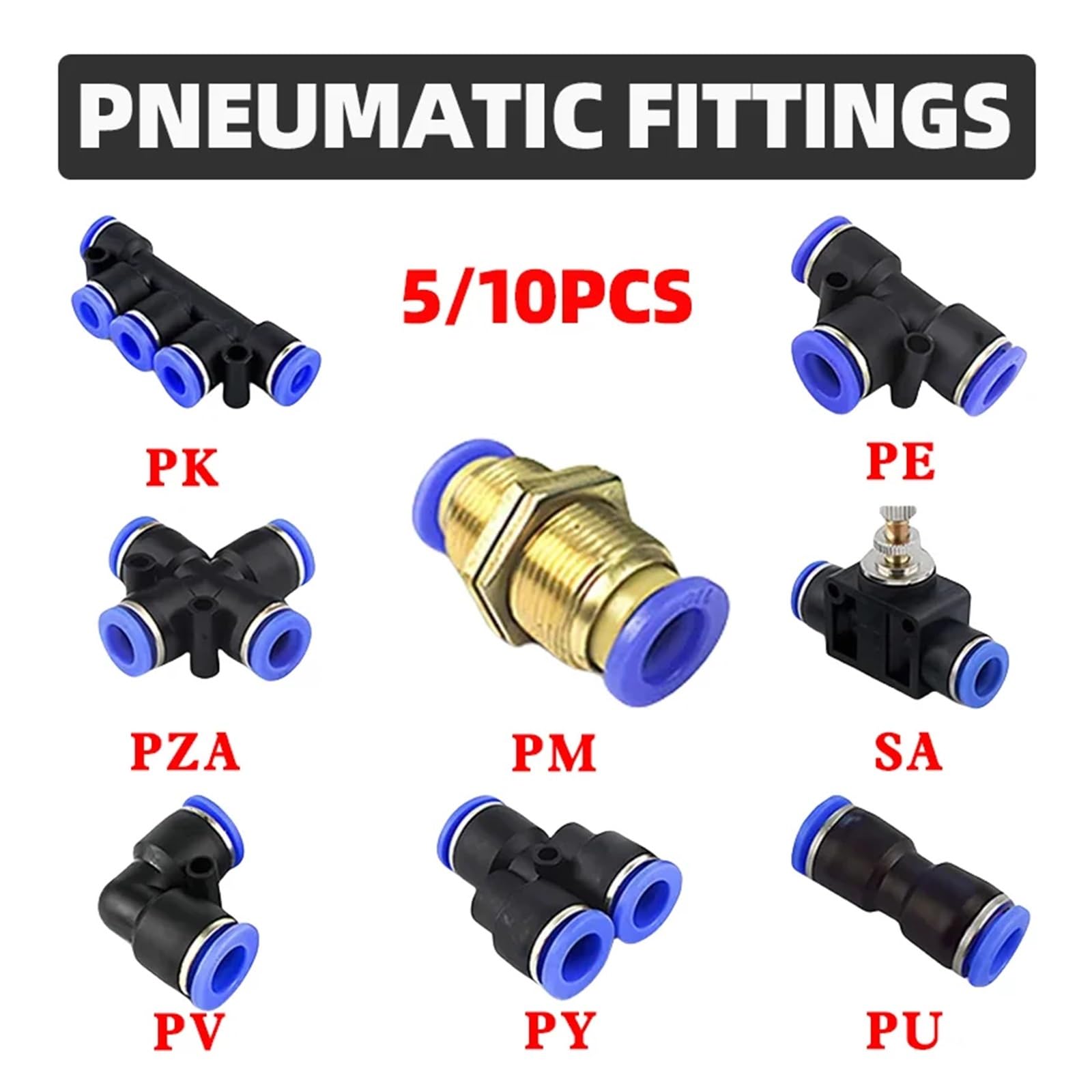 Złączka pneumatyczna 5/10 szt. Złączki pneumatyczne Szybkozłącze Węże powietrzne Złącza plastikowe 4 mm 6 mm 8 mm 10 mm 12 mm złącze do węża (PY(10 szt.), 6 mm)