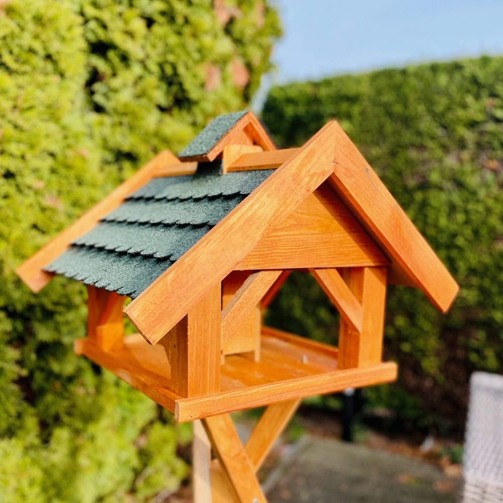 Casetta per uccelli rettangolare per mangiatoio+supporto marrone/verde resistente alle intemperie per giardino o balcone Birdhouse
