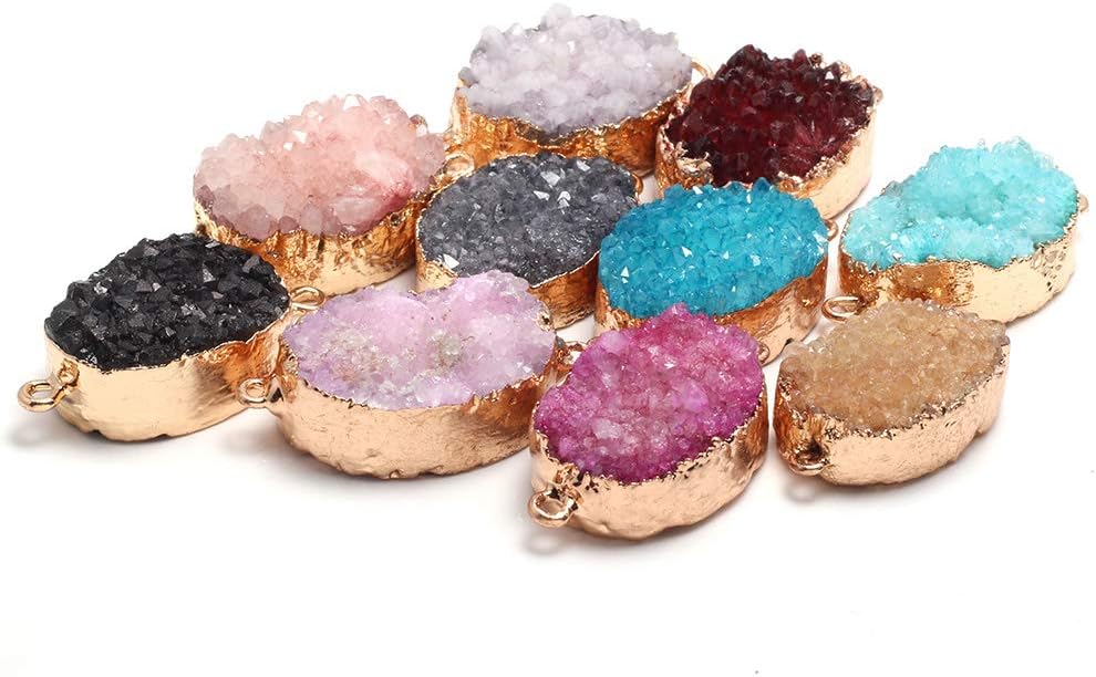 LHJ 5Pcs Natural Druzy Agate Connectors Random Color Stone Pendant Charms for Making Necklace Craft - Image 6