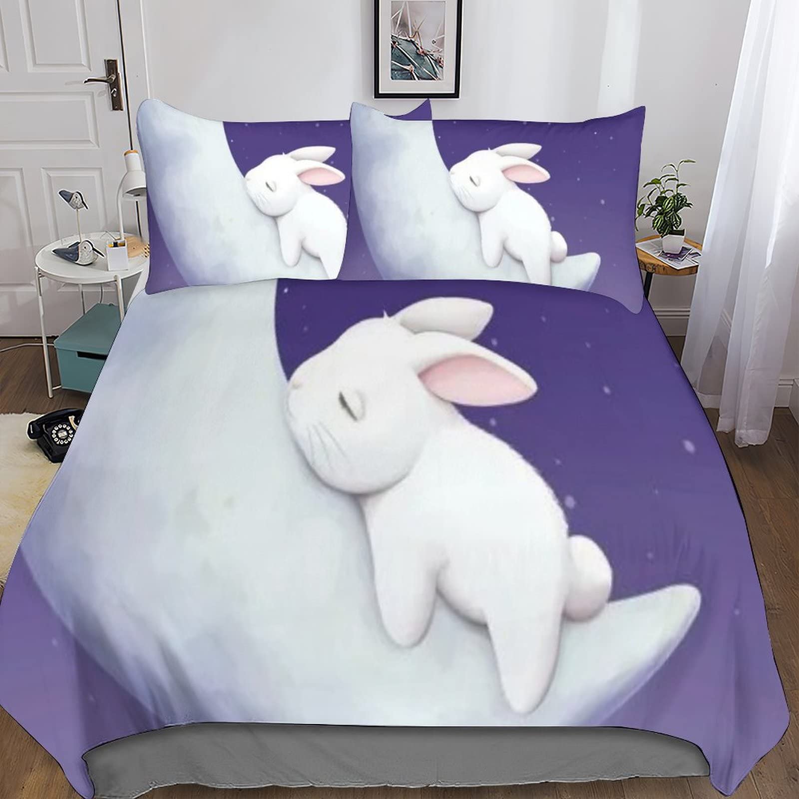 Parure de lit lapin avec housse de couette 220x240 et taies d'oreiller pour adulte et enfant