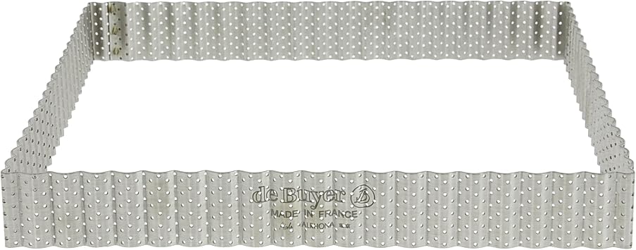 de Buyer Perforated Fluted Square Tart Ring - 9 x 9 x 1.2 Perfect for Baking Beautifully Crisp Tarts - Easy to Use & Clean - Made in France
