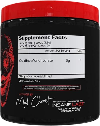 Miniatura 2 de Insane Labz Monohidrato de creatina insane en polvo sin sabor antes del entrenamiento después del entrenamiento potencia de tamaño de fuerza 60 Srvgs