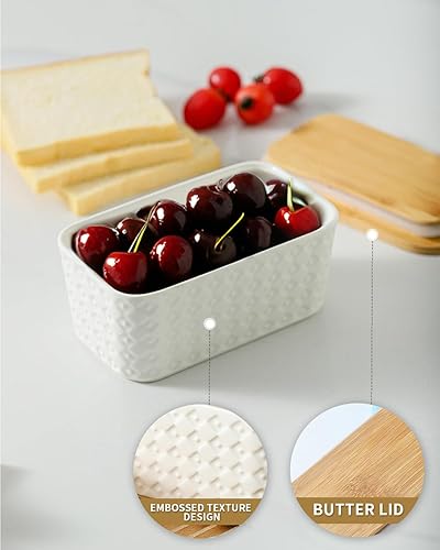 Miniatura 4 de HASENSE - Mantequera grande con tapa para encimera - Envase de mantequilla de cerámica estilo granja con tapa para refrigerador, sello de silicona,