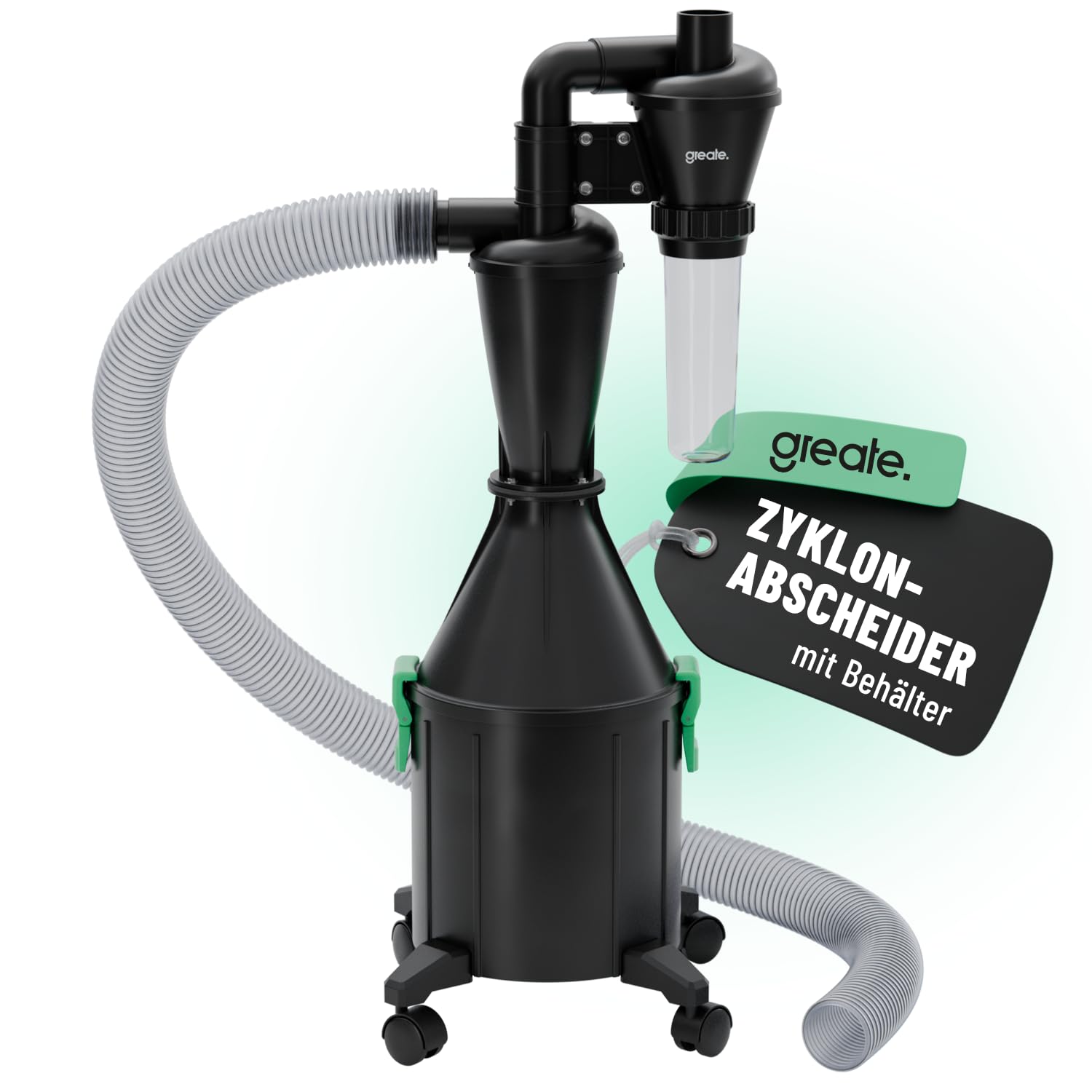 greate 2-Stufen Zyklonabscheider mit Behälter 17 Liter - Verbesserte Version - Zyklon Absaugung Werkstatt mobil oder stationär nutzbar - Staubabscheider Zyklonabscheider Bausatz - Abscheider