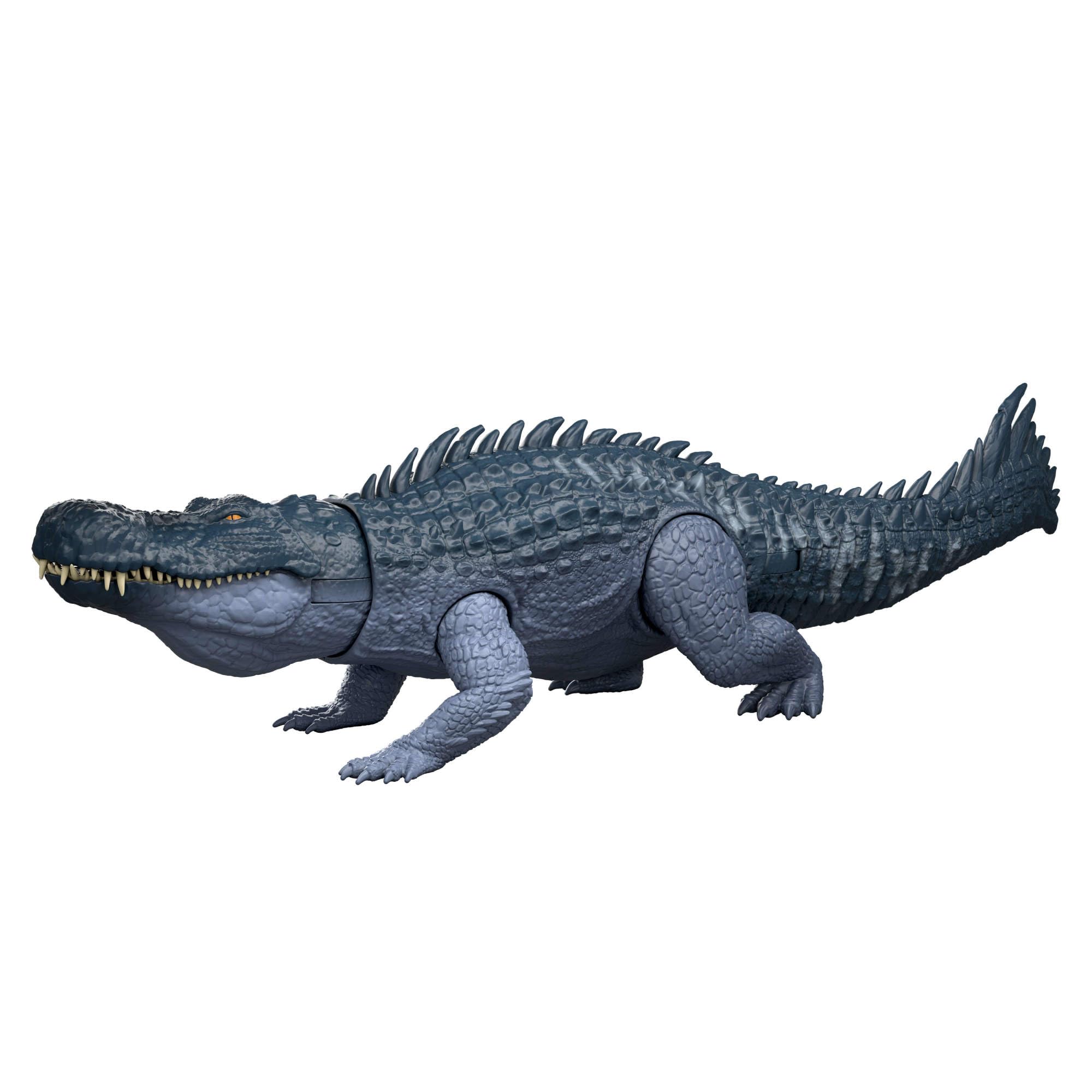 Mattel Jurassic World Rebirth Gigantyczny atak Purussaurus Figurka dinozaura z 2 atakami aktywowanymi ogonem, zabawka dinozaur dla dzieci, zabawa realna i wirtualna, JGB94