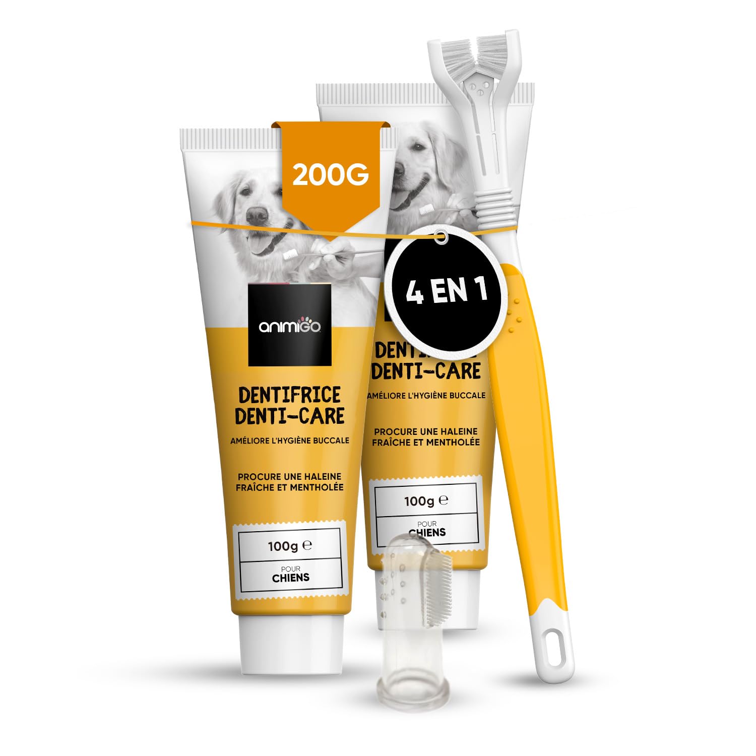 Animigo Brosse à Dents Chiens — Kit avec Doigtier et Dentifrices