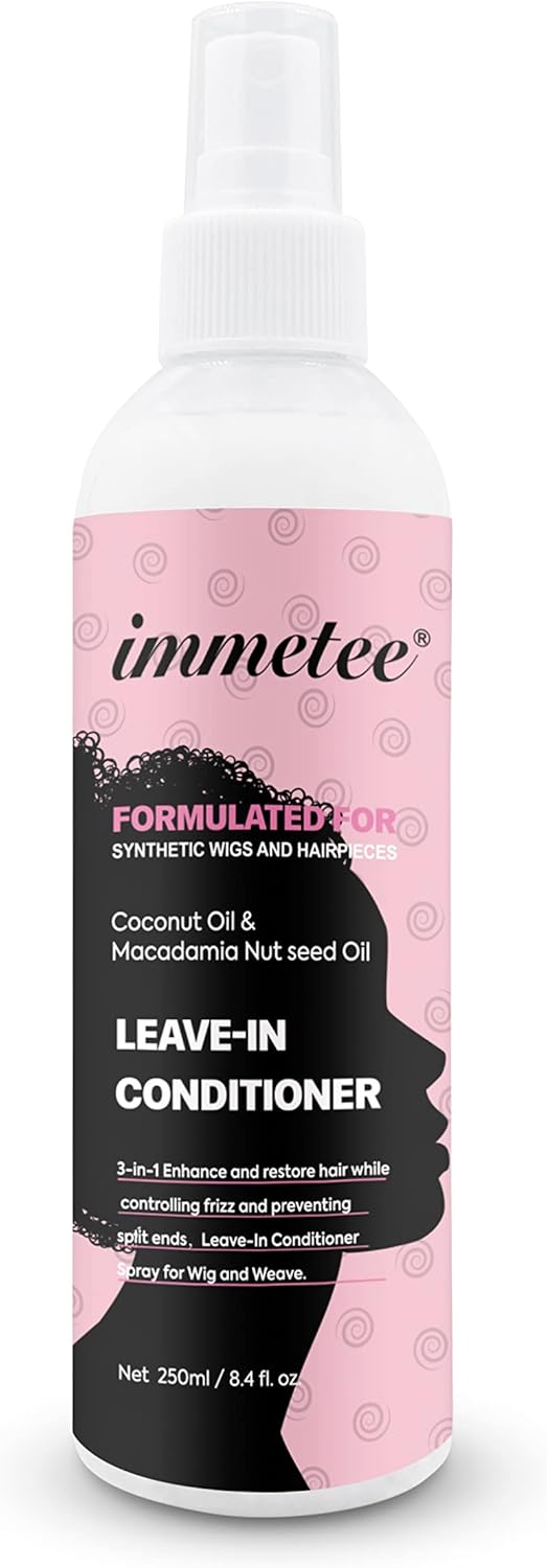 immetee Wig Spray, Leave-In Hair Conditioner for Wig, Wig Moisturing & Hydrating Detangler Hair Spray, Heat Protectant Spray for Black Women & Men. 250Ml/8.4Fl. Oz (Formulated for Synthetic Wig)